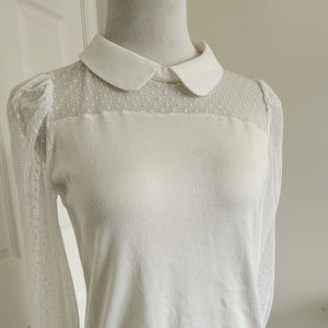 White sweater,  Medium.  Sheer top and sleeves
